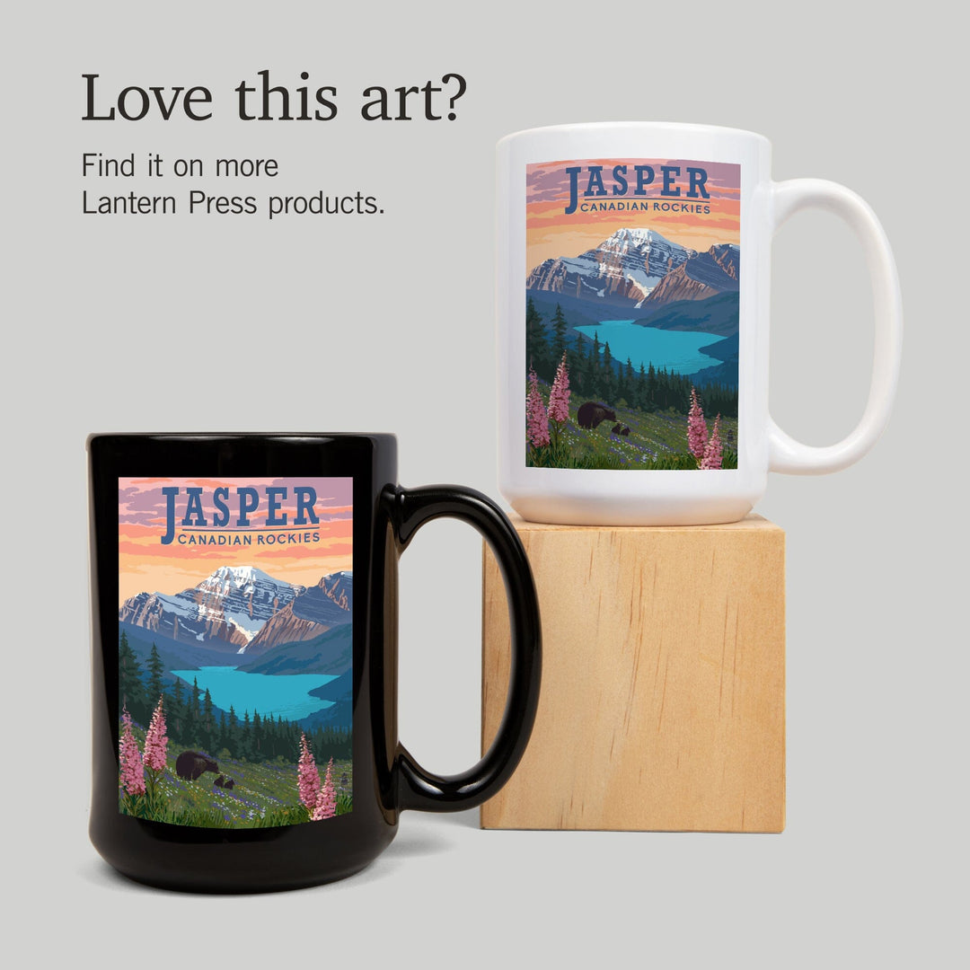 Jasper, Canada, Bear & Spring Flowers, Lantern Press Artwork, Ceramic Mug Mugs Lantern Press 