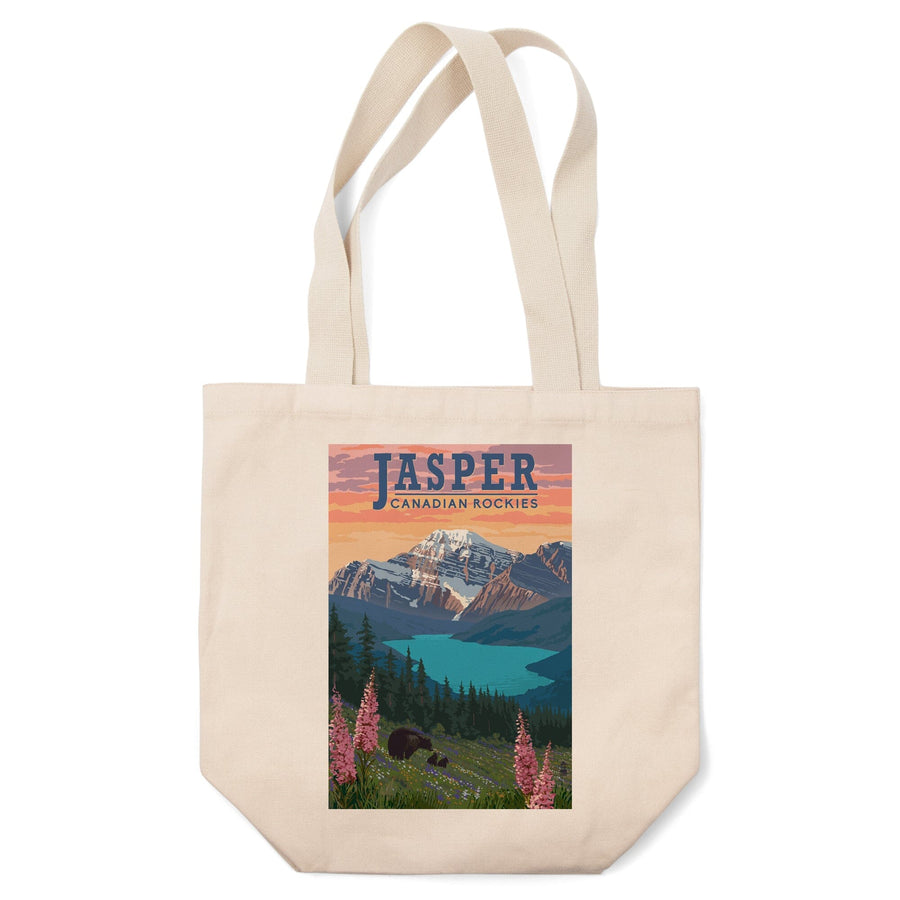 Jasper, Canada, Bear & Spring Flowers, Lantern Press Artwork, Tote Bag Totes Lantern Press 