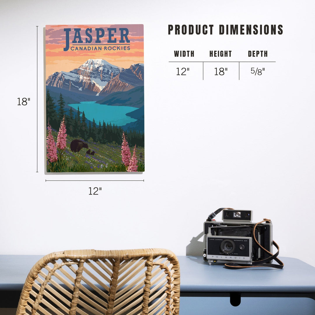 Jasper, Canada, Bear & Spring Flowers, Lantern Press Artwork, Wood Signs and Postcards Wood Lantern Press 