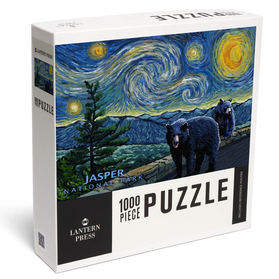 Jasper, Canada, Black Bears, Starry Night, Jigsaw Puzzle Puzzle Lantern Press 