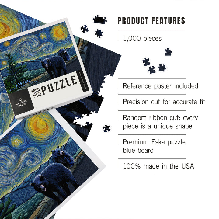 Jasper, Canada, Black Bears, Starry Night, Jigsaw Puzzle Puzzle Lantern Press 