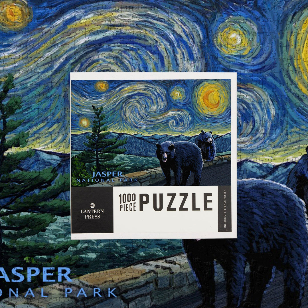 Jasper, Canada, Black Bears, Starry Night, Jigsaw Puzzle Puzzle Lantern Press 