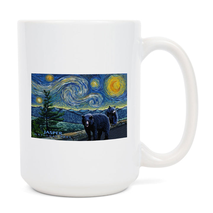 Jasper, Canada, Black Bears, Starry Night, Lantern Press Artwork, Ceramic Mug Mugs Lantern Press 