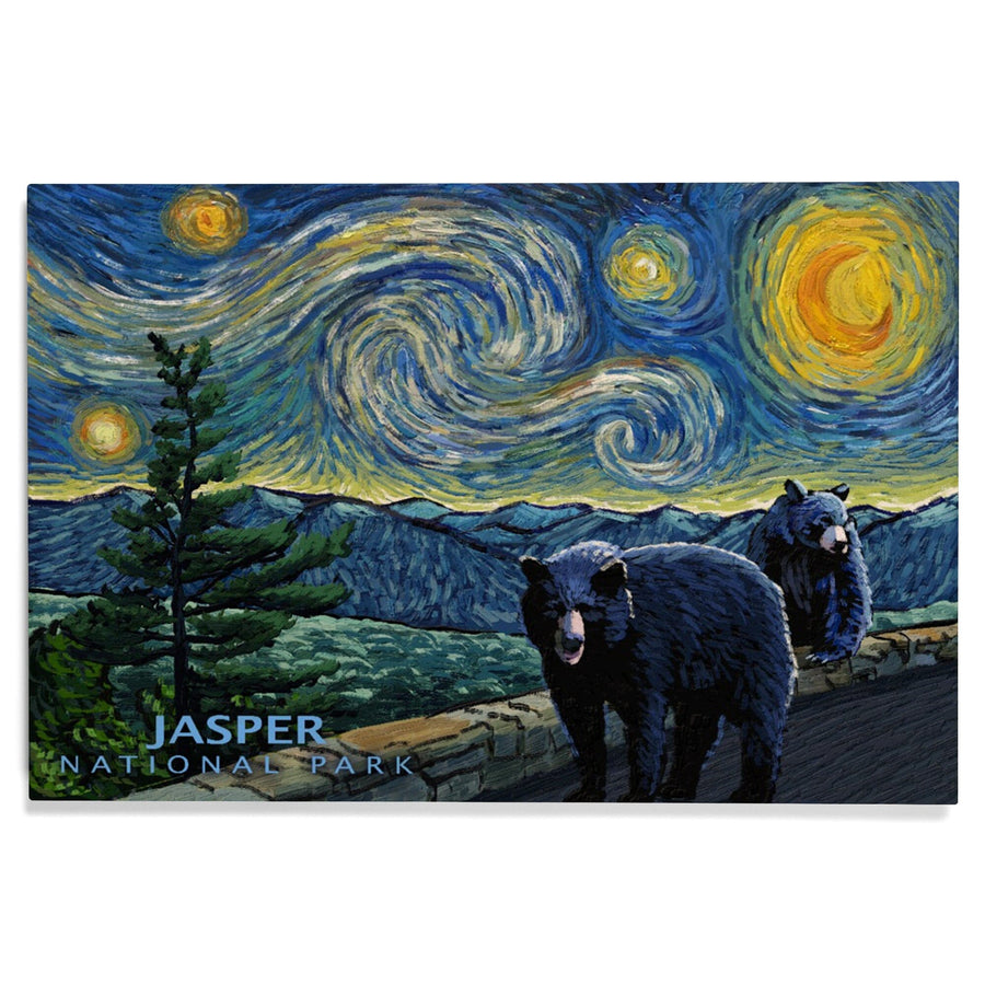 Jasper, Canada, Black Bears, Starry Night, Lantern Press Artwork, Wood Signs and Postcards Wood Lantern Press 