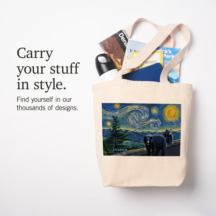 Jasper, Canada, Black Bears, Starry Night, Tote Bag Totes Lantern Press 