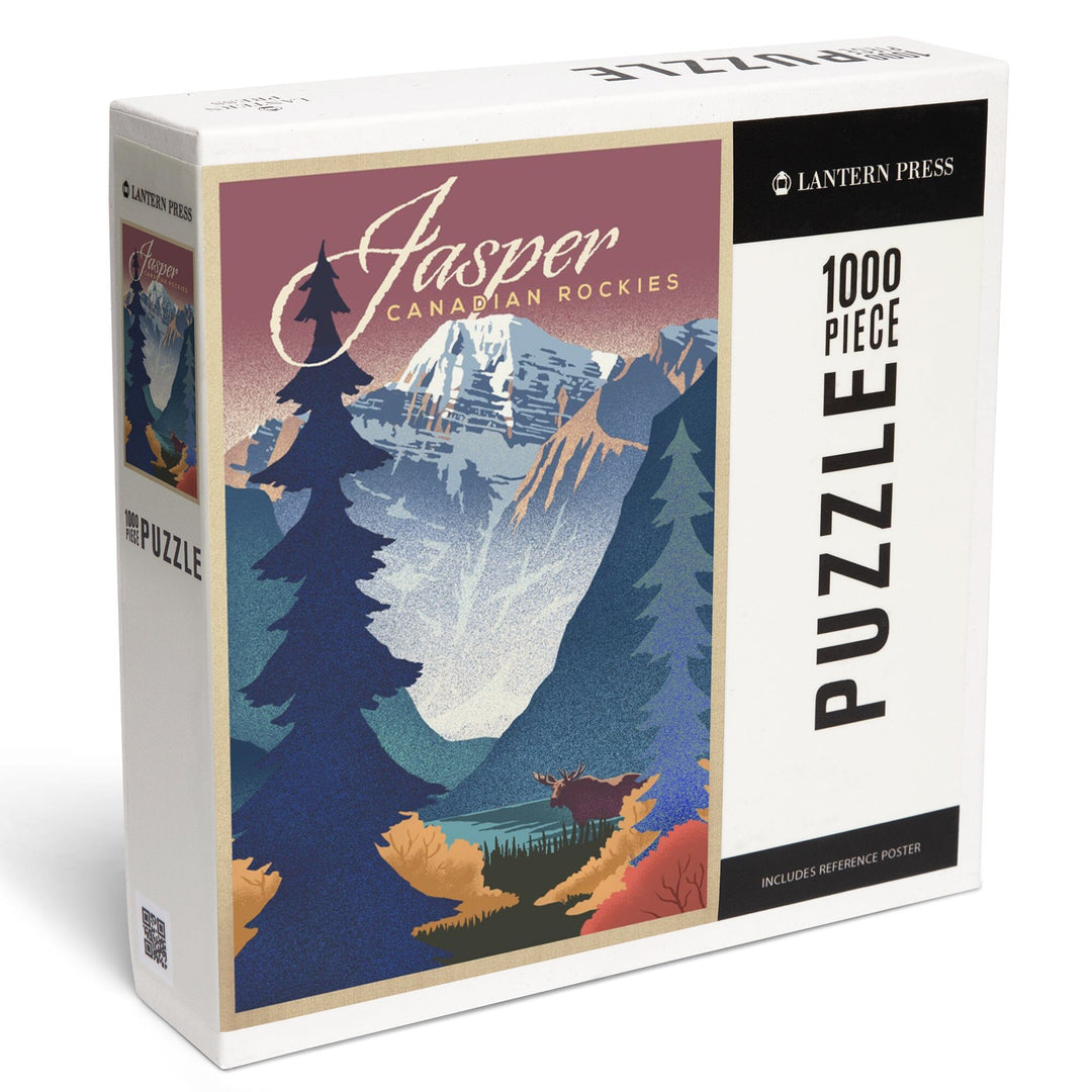 Jasper, Canada, Canadian Rockies, Mountain Scene, Lithograph, Jigsaw Puzzle Puzzle Lantern Press 