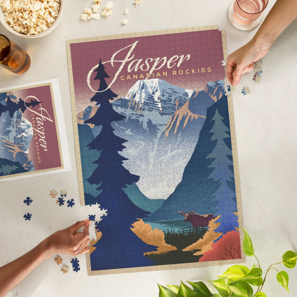 Jasper, Canada, Canadian Rockies, Mountain Scene, Lithograph, Jigsaw Puzzle Puzzle Lantern Press 