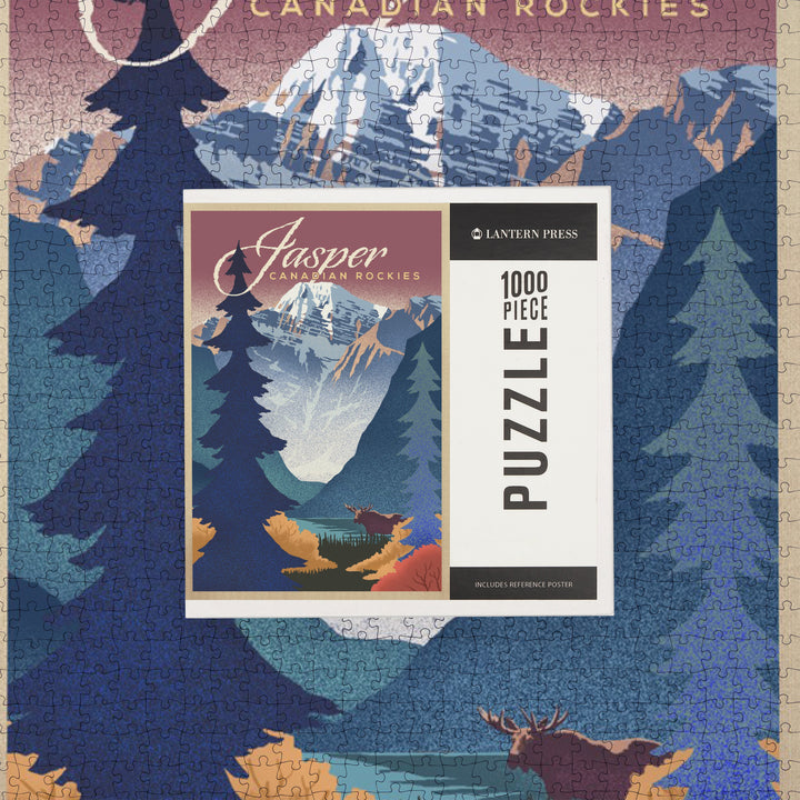 Jasper, Canada, Canadian Rockies, Mountain Scene, Lithograph, Jigsaw Puzzle Puzzle Lantern Press 