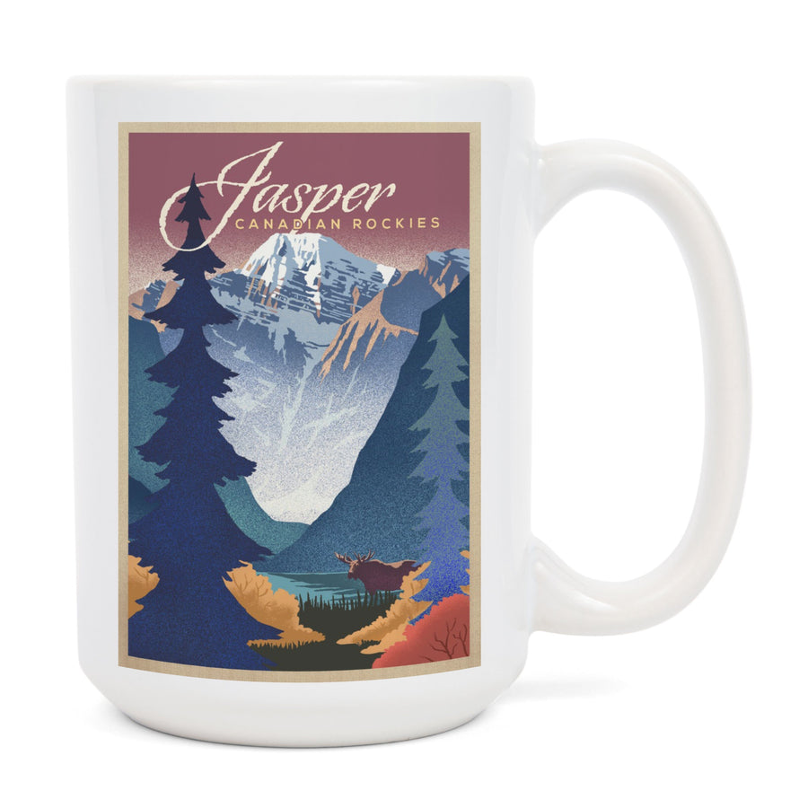 Jasper, Canada, Canadian Rockies, Mountain Scene, Lithograph, Lantern Press Artwork, Ceramic Mug Mugs Lantern Press 
