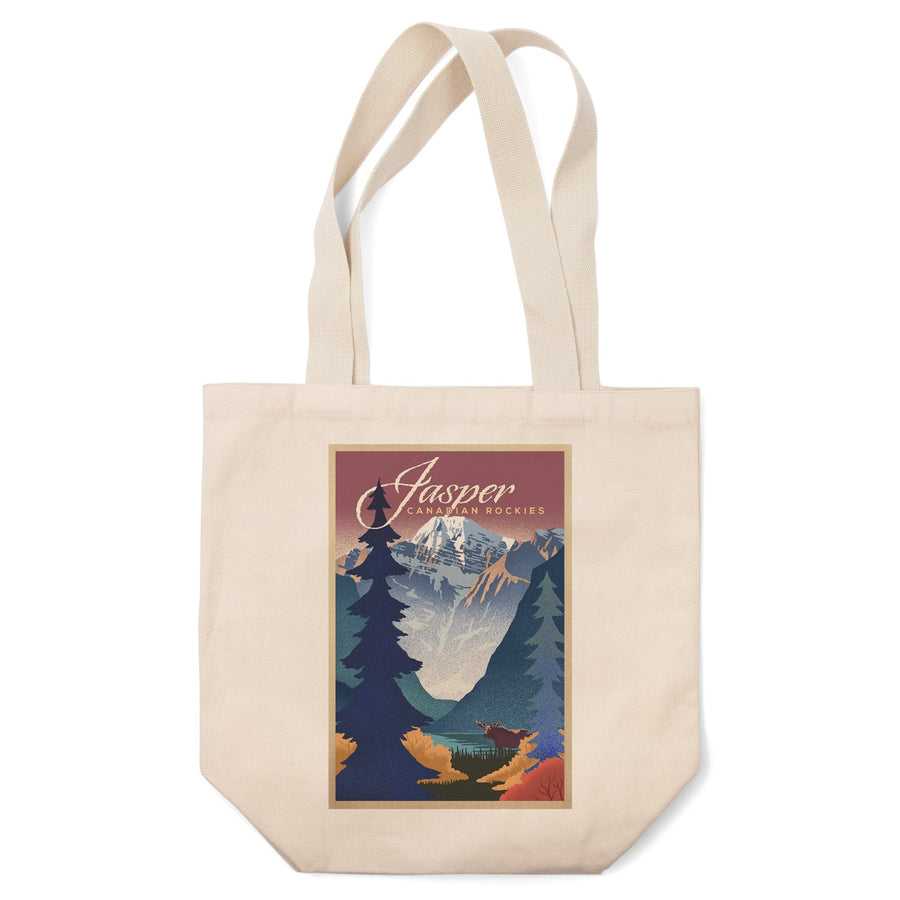 Jasper, Canada, Canadian Rockies, Mountain Scene, Lithograph, Lantern Press Artwork, Tote Bag Totes Lantern Press 