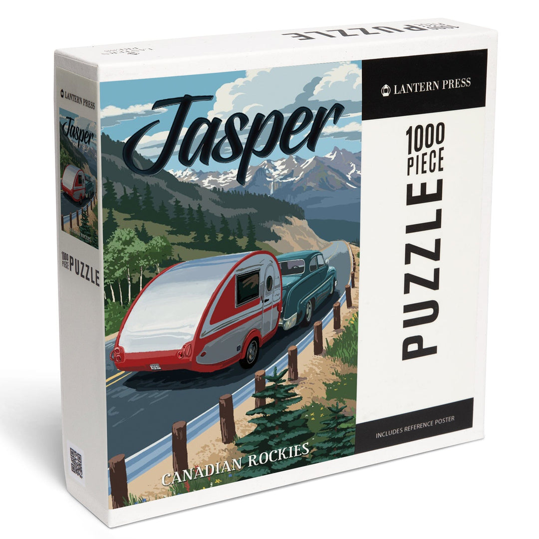 Jasper, Canada, Canadian Rockies, Retro Camper, Jigsaw Puzzle Puzzle Lantern Press 
