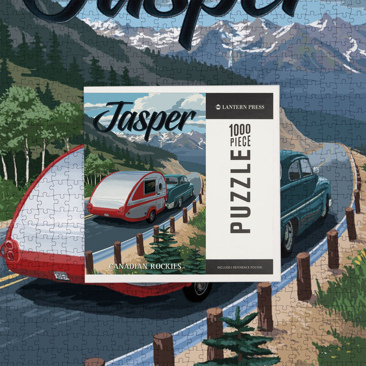 Jasper, Canada, Canadian Rockies, Retro Camper, Jigsaw Puzzle Puzzle Lantern Press 