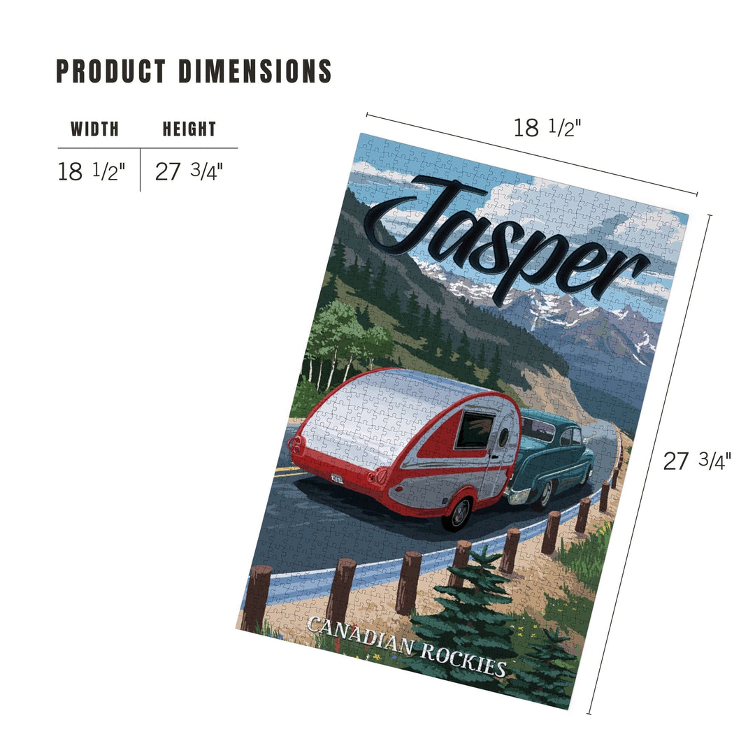 Jasper, Canada, Canadian Rockies, Retro Camper, Jigsaw Puzzle Puzzle Lantern Press 