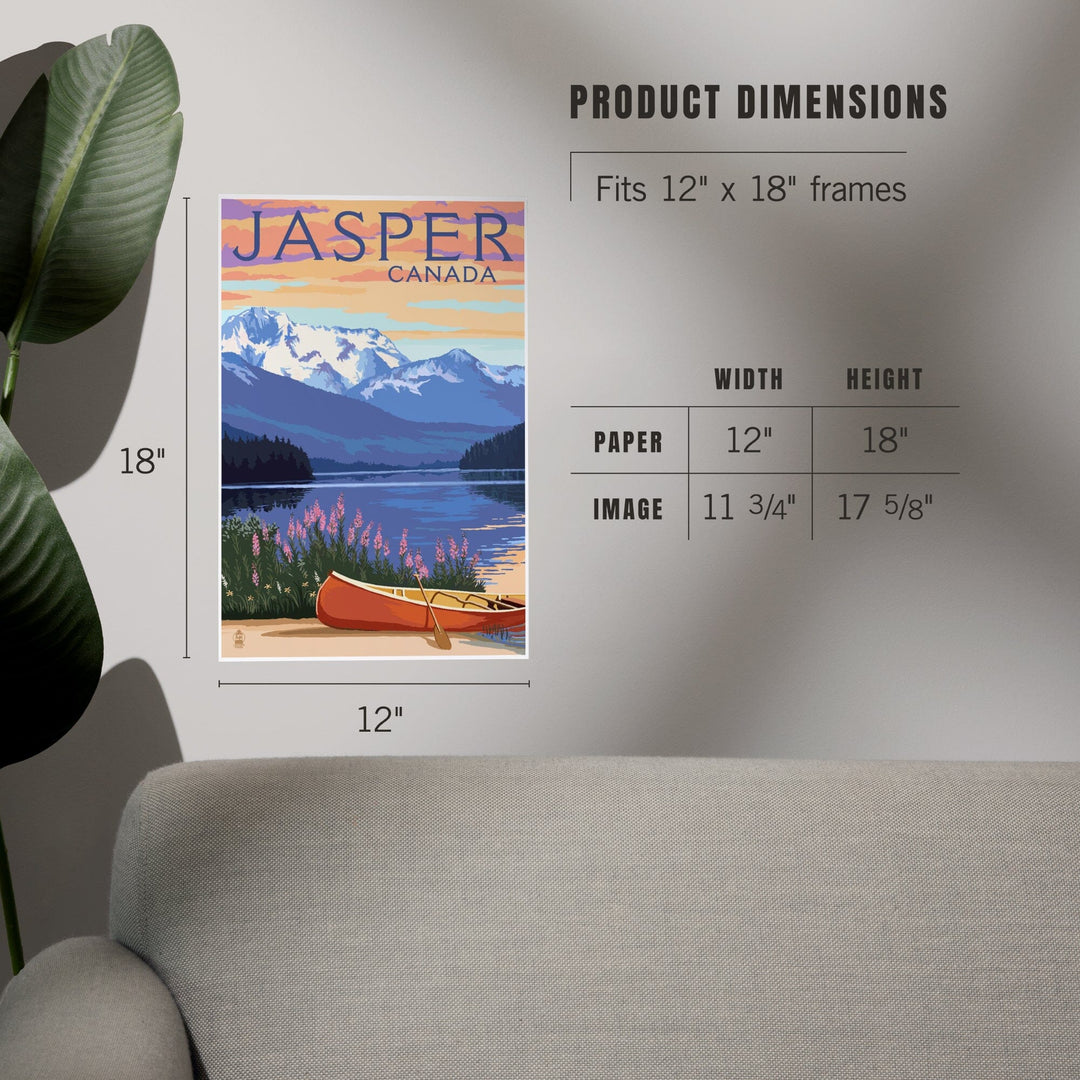 Jasper, Canada, Lake Scene and Canoe, Art & Giclee Prints Art Lantern Press 