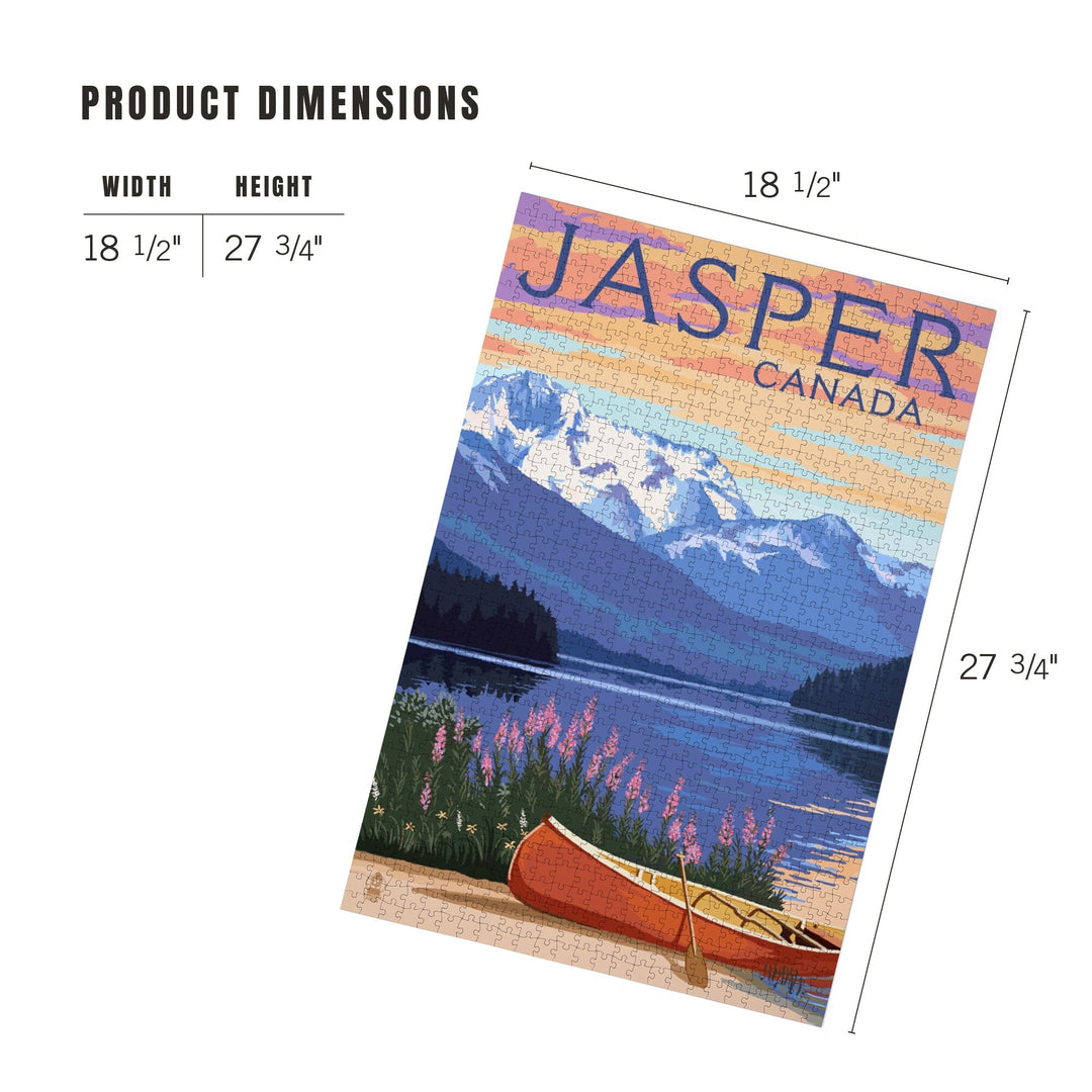 Jasper, Canada, Lake Scene and Canoe, Jigsaw Puzzle Puzzle Lantern Press 