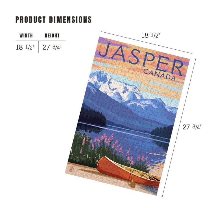 Jasper, Canada, Lake Scene and Canoe, Jigsaw Puzzle Puzzle Lantern Press 
