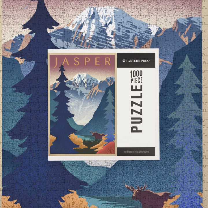 Jasper, Canada, Mountain Scene, Lithograph, Jigsaw Puzzle Puzzle Lantern Press 