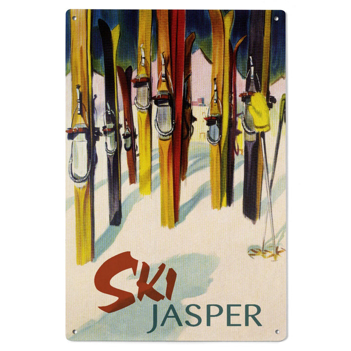 Jasper, Canada, Ski, Colorful Skis, Lantern Press Artwork, Wood Signs and Postcards Wood Lantern Press 