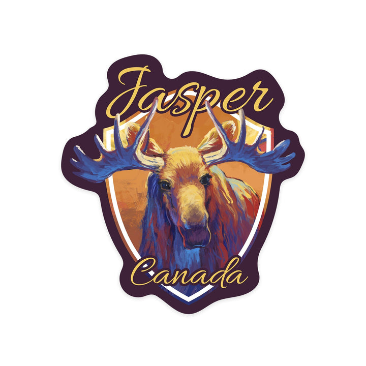 Jasper, Canada, Vivid Moose, Contour, Vinyl Sticker - Lantern Press