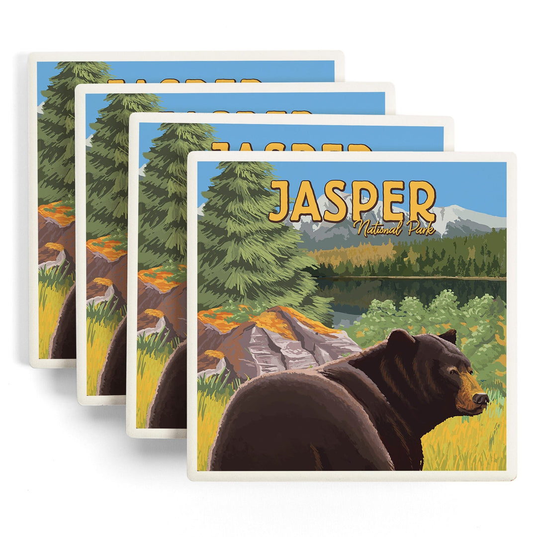 Jasper National Park, Canada, Bear in Forest, Coasters Coasters Lantern Press 