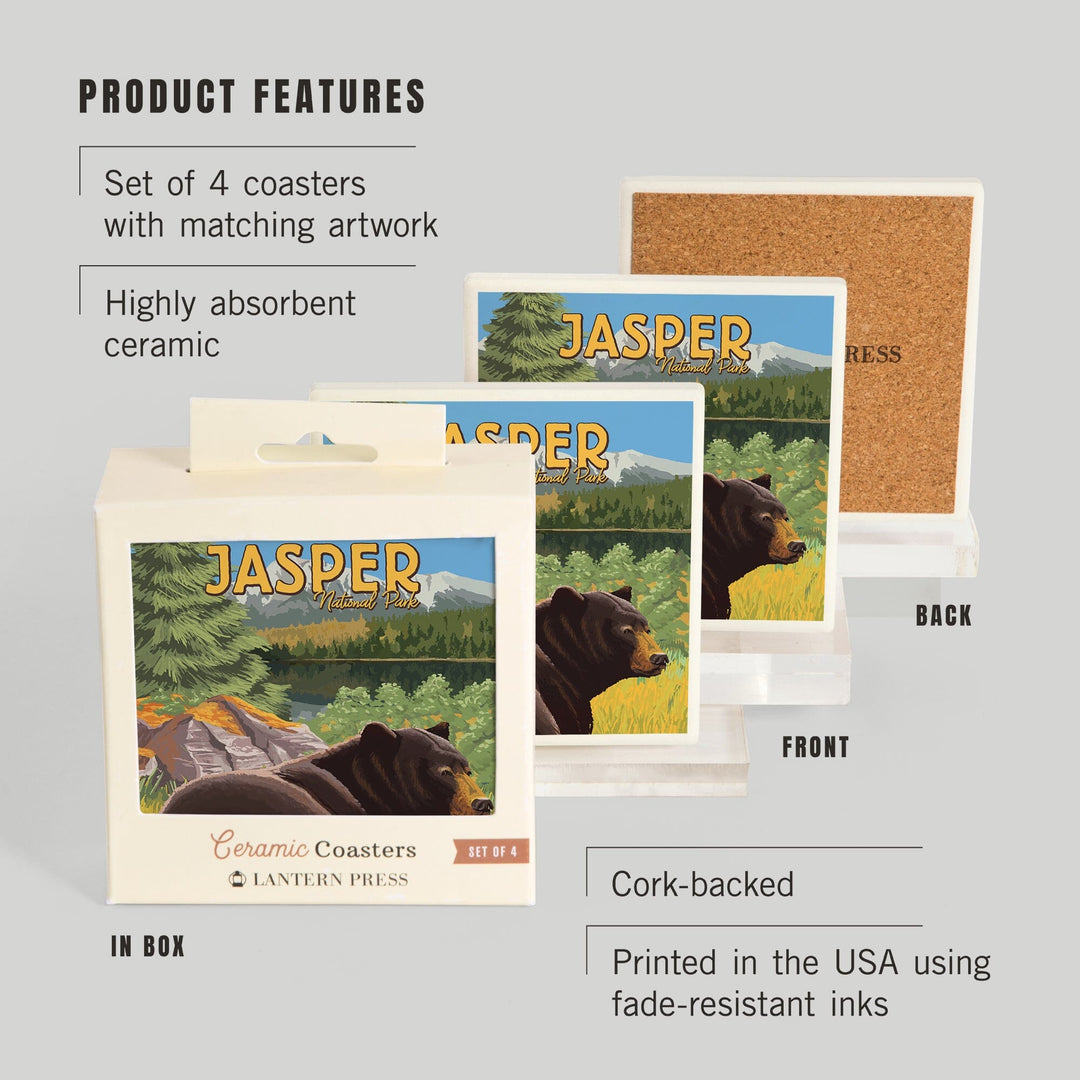 Jasper National Park, Canada, Bear in Forest, Coasters Coasters Lantern Press 