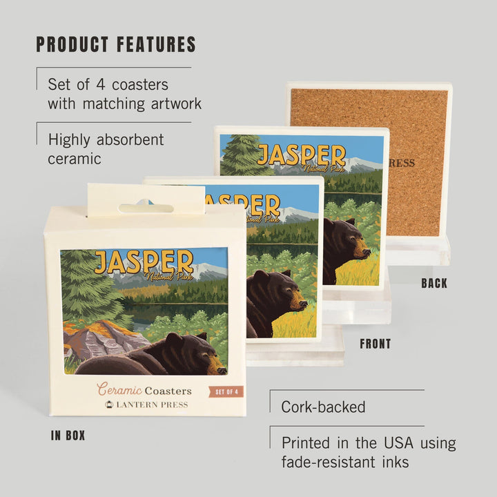Jasper National Park, Canada, Bear in Forest, Coasters Coasters Lantern Press 