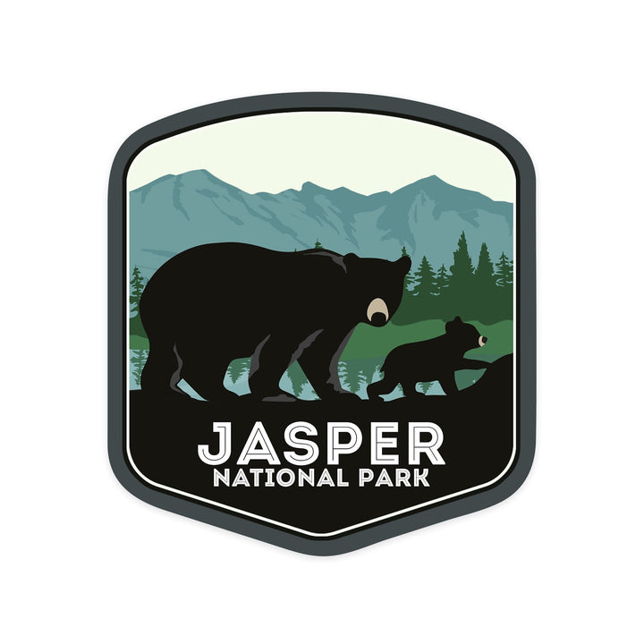 Jasper National Park, Canada, Black Bear and Cub, Contour, Vinyl Sticker - Lantern Press