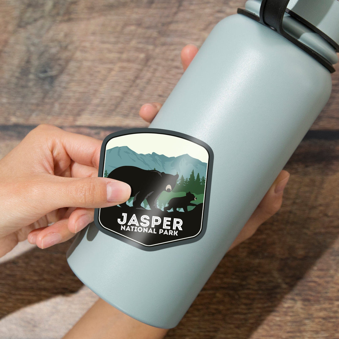 Jasper National Park, Canada, Black Bear and Cub, Contour, Vinyl Sticker - Lantern Press