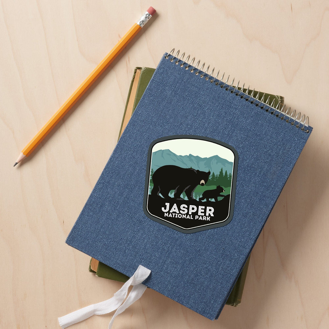 Jasper National Park, Canada, Black Bear and Cub, Contour, Vinyl Sticker - Lantern Press