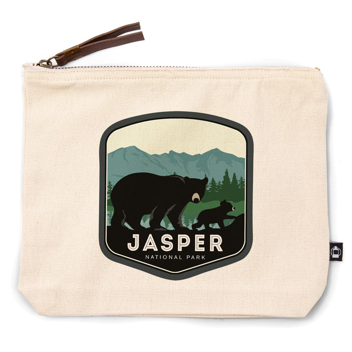 Jasper National Park, Canada, Black Bear and Cub,, Organic Cotton Zipper Pouch, Go Bag Go Bag Lantern Press 