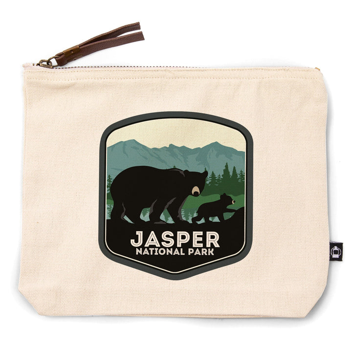 Jasper National Park, Canada, Black Bear and Cub,, Organic Cotton Zipper Pouch, Go Bag Go Bag Lantern Press 