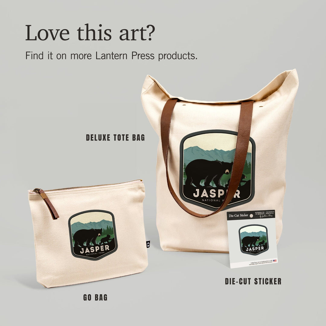 Jasper National Park, Canada, Black Bear and Cub,, Organic Cotton Zipper Pouch, Go Bag Go Bag Lantern Press 