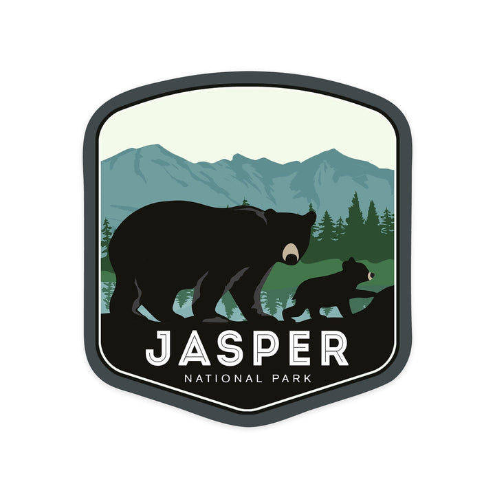 Jasper National Park, Canada, Black Bear & Cub, Contour, Lantern Press Artwork, Vinyl Sticker - Lantern Press