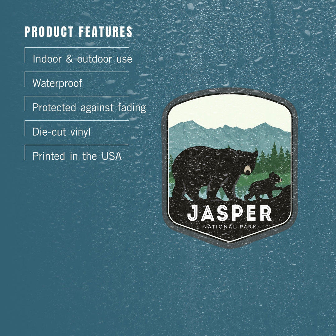 Jasper National Park, Canada, Black Bear & Cub, Contour, Lantern Press Artwork, Vinyl Sticker - Lantern Press