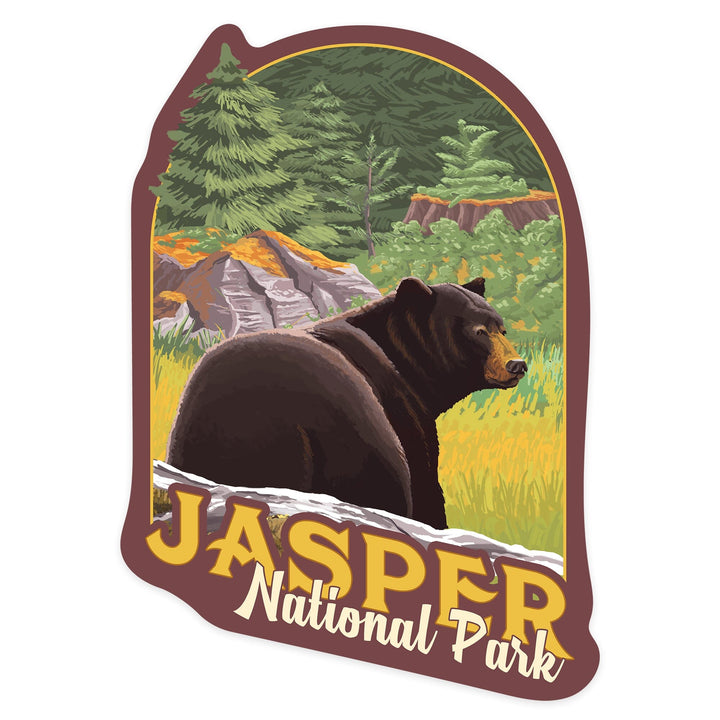 Jasper National Park, Canada, Black Bear in Forest, Contour, Vinyl Sticker - Lantern Press