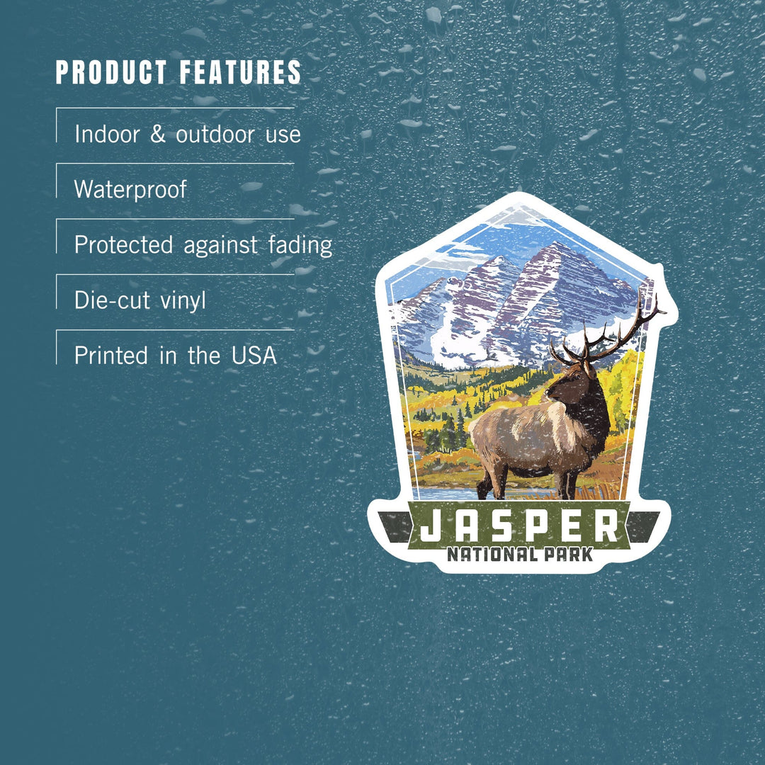 Jasper National Park, Canada, Elk and Mountain, Contour, Vinyl Sticker - Lantern Press