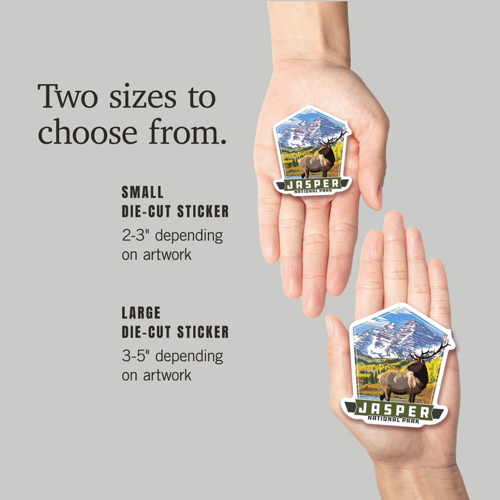 Jasper National Park, Canada, Elk and Mountain, Contour, Vinyl Sticker - Lantern Press