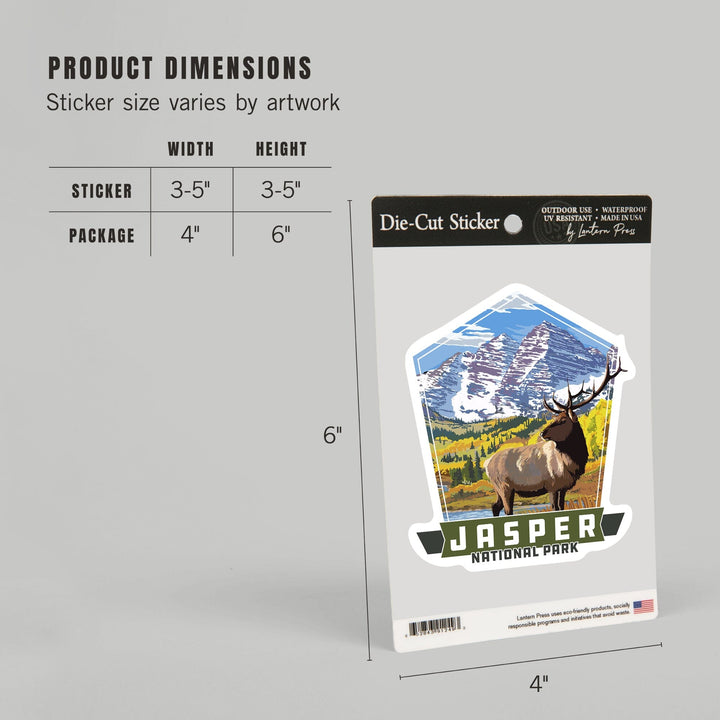 Jasper National Park, Canada, Elk and Mountain, Contour, Vinyl Sticker - Lantern Press