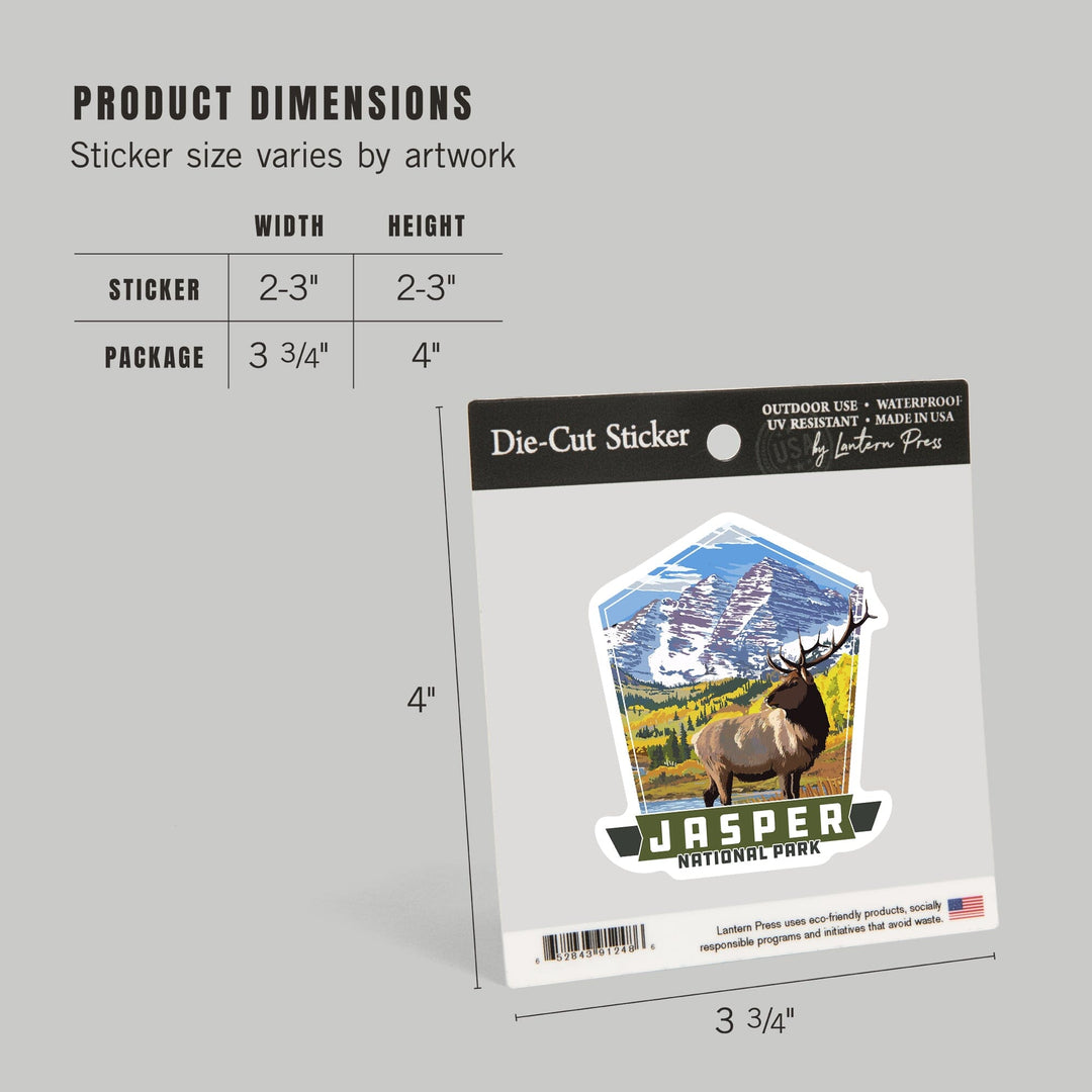 Jasper National Park, Canada, Elk and Mountain, Contour, Vinyl Sticker - Lantern Press