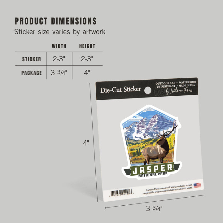 Jasper National Park, Canada, Elk and Mountain, Contour, Vinyl Sticker - Lantern Press
