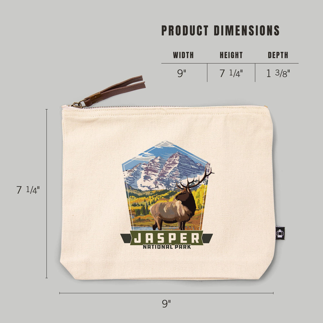 Jasper National Park, Canada, Elk and Mountain,, Organic Cotton Zipper Pouch, Go Bag Go Bag Lantern Press 