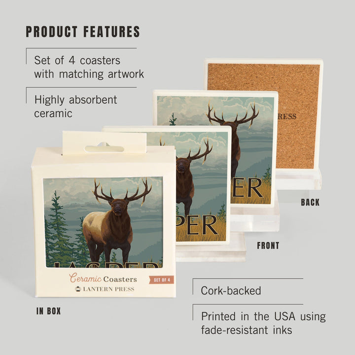 Jasper National Park, Canada, Elk Scene, Coasters Coasters Lantern Press 