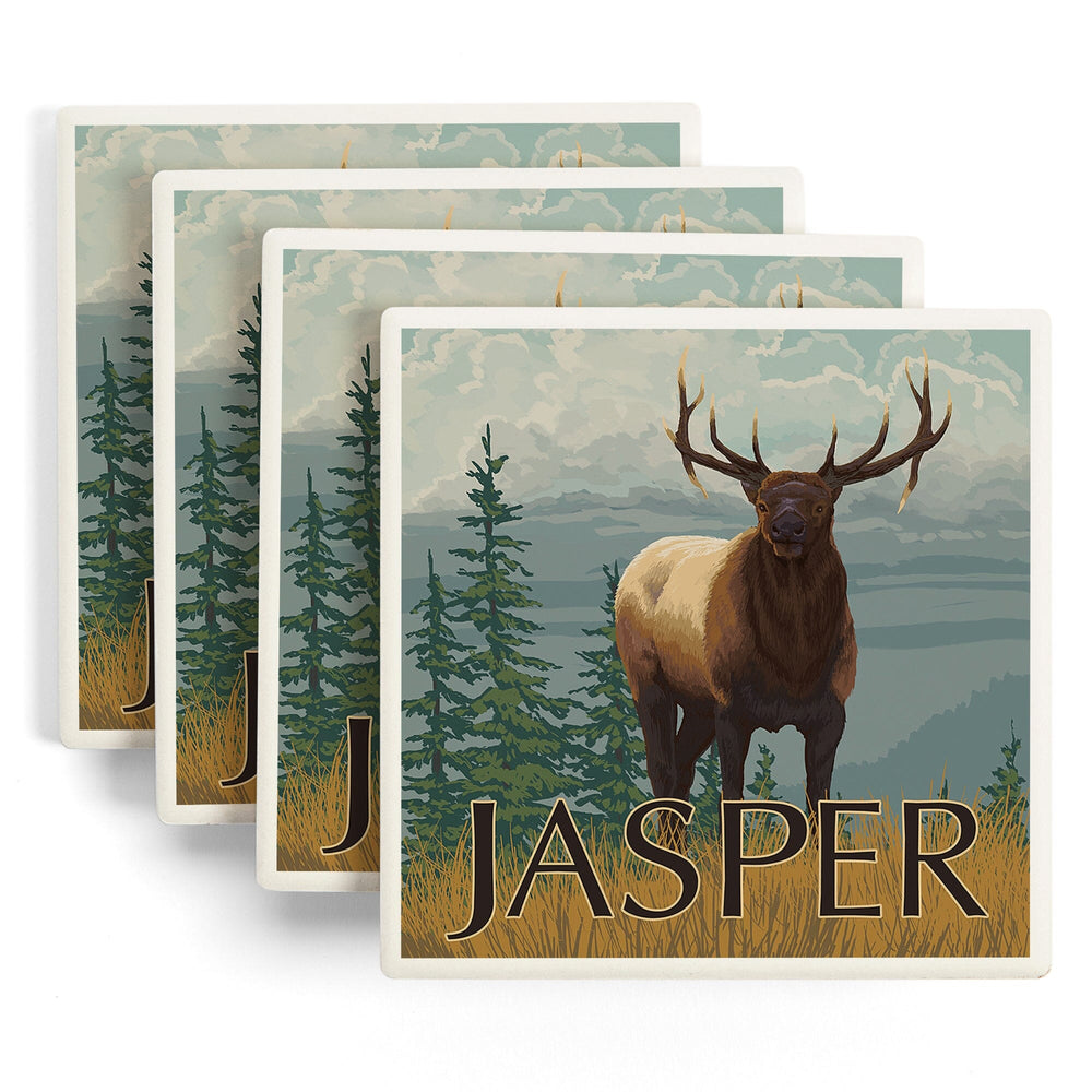 Jasper National Park, Canada, Elk Scene, Coasters Coasters Lantern Press 