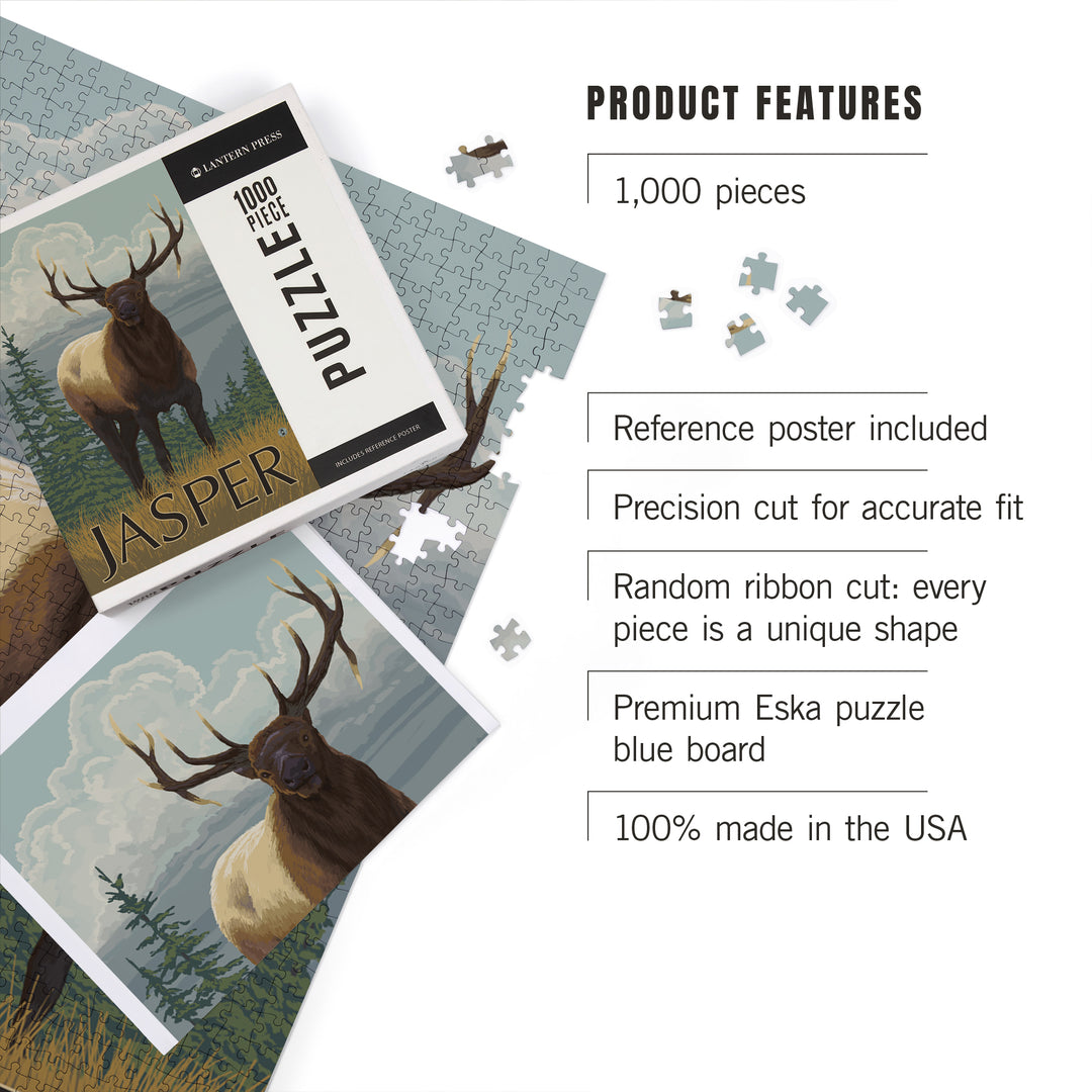 Jasper National Park, Canada, Elk Scene, Jigsaw Puzzle Puzzle Lantern Press 