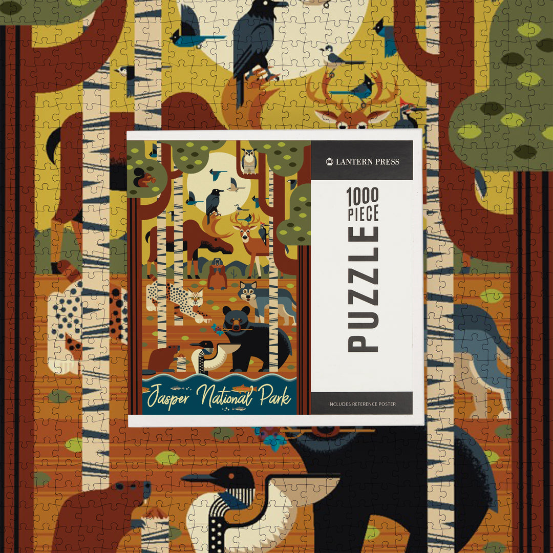 Jasper National Park, Canada, Forest Animals, Geometric, Jigsaw Puzzle Puzzle Lantern Press 
