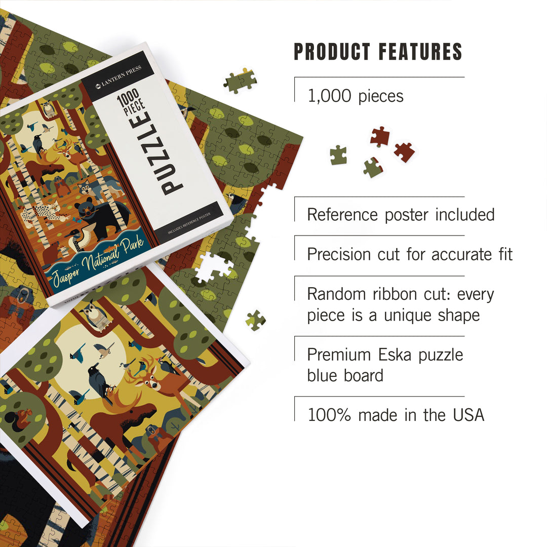 Jasper National Park, Canada, Forest Animals, Geometric, Jigsaw Puzzle Puzzle Lantern Press 