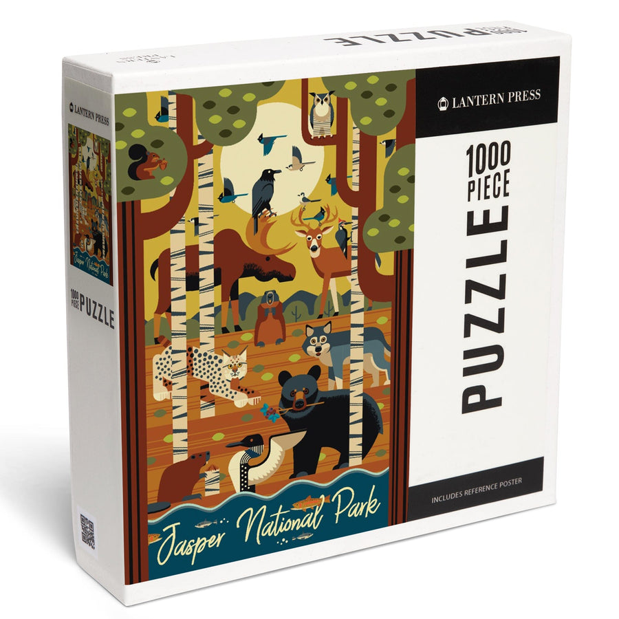 Jasper National Park, Canada, Forest Animals, Geometric, Jigsaw Puzzle Puzzle Lantern Press 