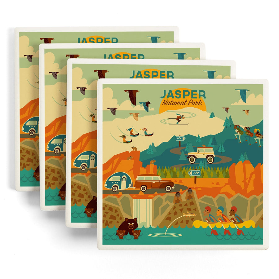 Jasper National Park, Canada, Geometric, Lantern Press Artwork, Coaster Set - Lantern Press