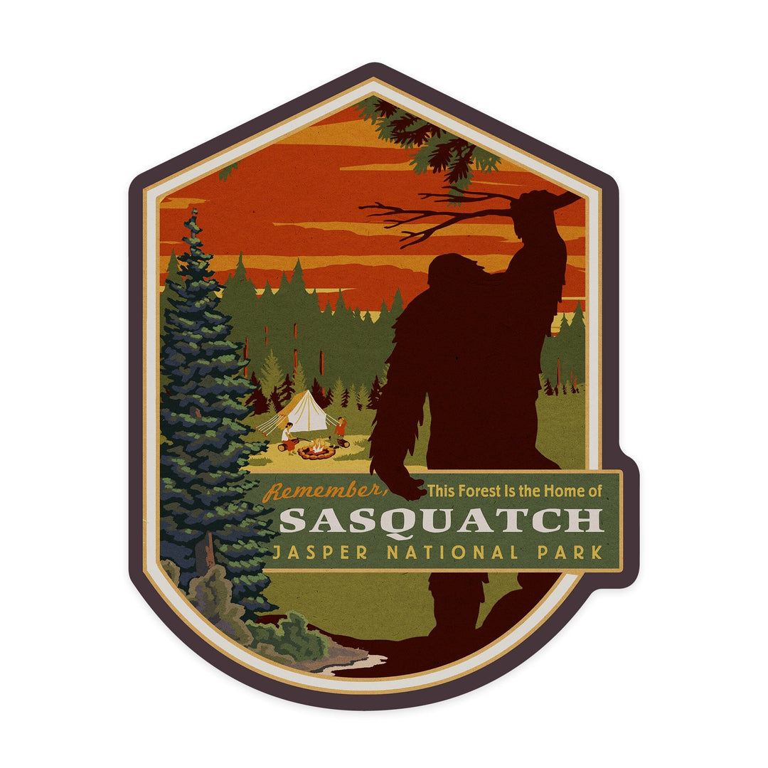 Jasper National Park, Canada, Home of Sasquatch, Contour, Vinyl Sticker Sticker Lantern Press 