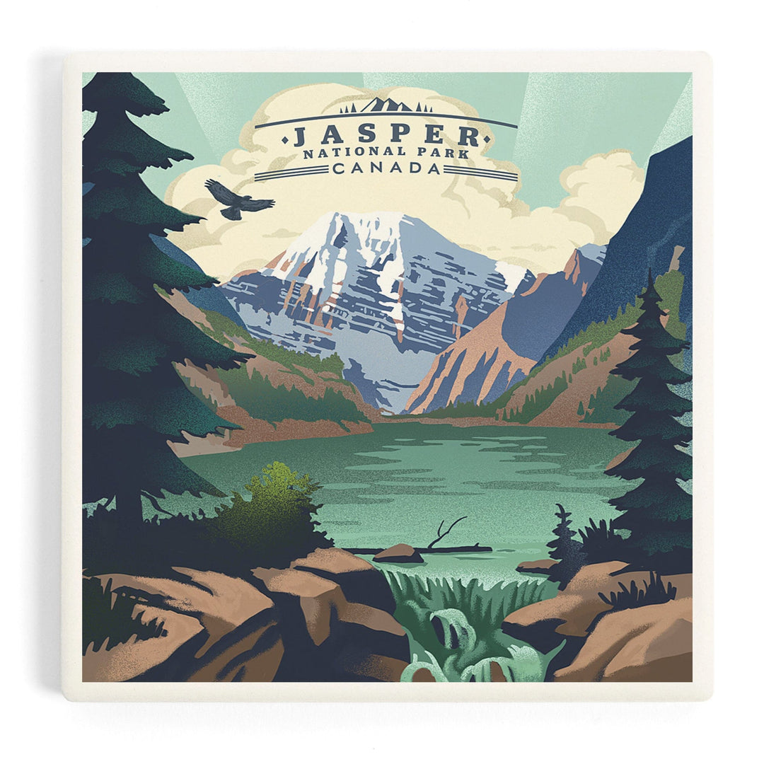 Jasper National Park, Canada, Lake, Lithograph, Coasters Coasters Lantern Press 